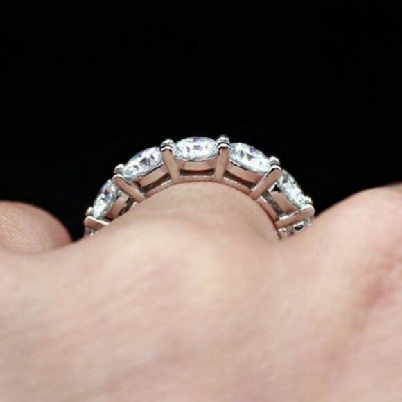 Round Moissanite Wedding Ring Full Eternity Band Stackable Tennis 9 NWT - Picture 10 of 12